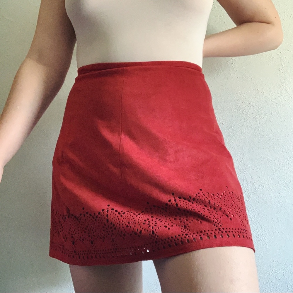 express red burnt orange skirt with cutout detail